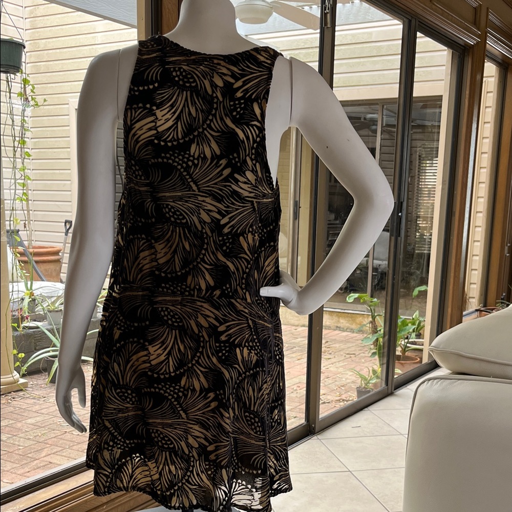 Free People Brown and  Tan   Mini Patterned Velvet Dress Size M